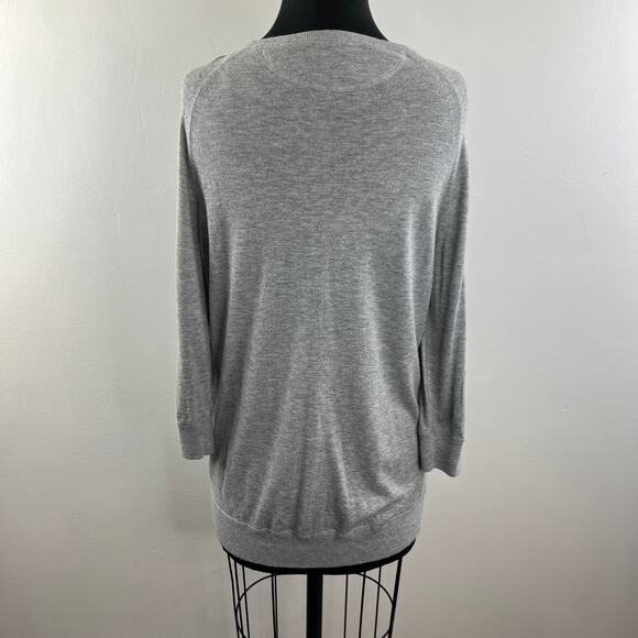 VINCE Gray Cashmere Blend Partial Button-Down 3/4 Sleeve Pullover Sweater Sz M - Picture 6 of 9